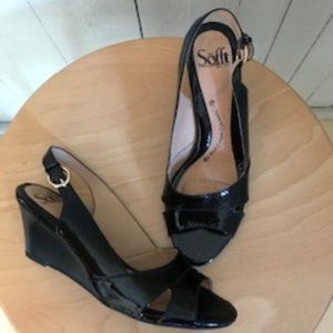 Sofft Black Patent Leather Wedges Size 8.5